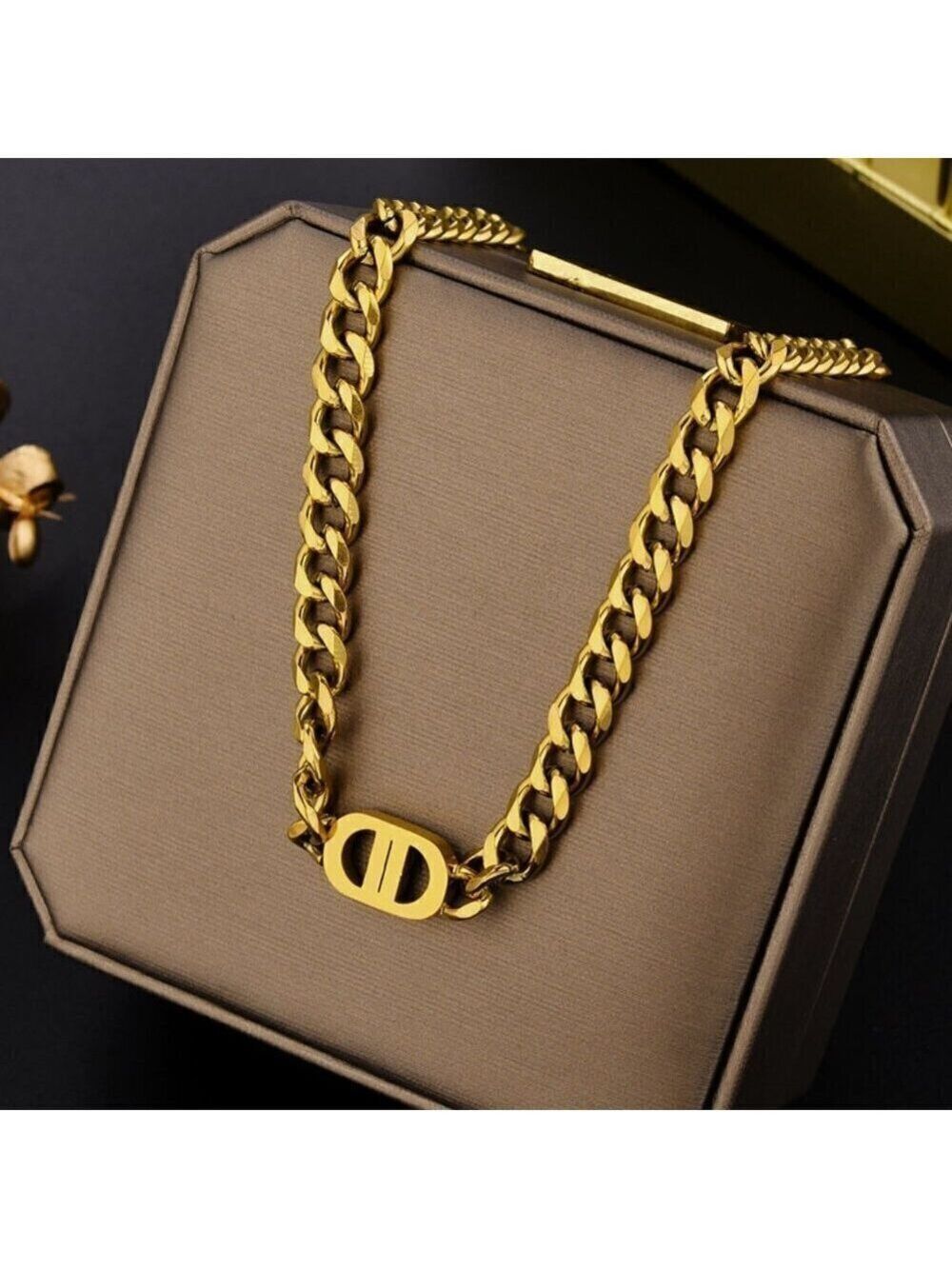 18K Gold Plated Titanium Steel Chunky Curb Link CD Style Chain Necklace